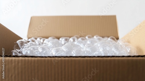 Cardboard box filled with packing bubbles