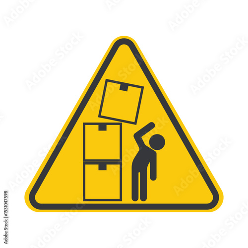 Isolated pictogram icon warning of falling cardboard boxes, reminding workers to stay alert and follow warehouse safety instructions and precautions