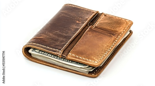 Brown leather wallet with money (1)