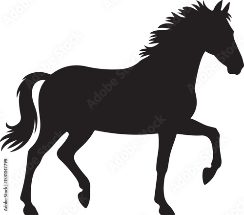 Herd of horses gallops fast. Image silhouette. Wild and domestic animals. Isolated on white background. Vector