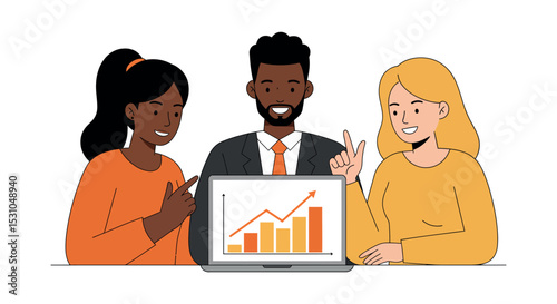Collaborative team discussion on business growth and strategy development vector illustration