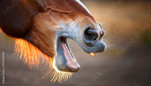 nose and teeth of yawning horse