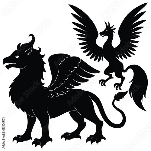 Mythical Creatures Vector Set Griffin Hydra