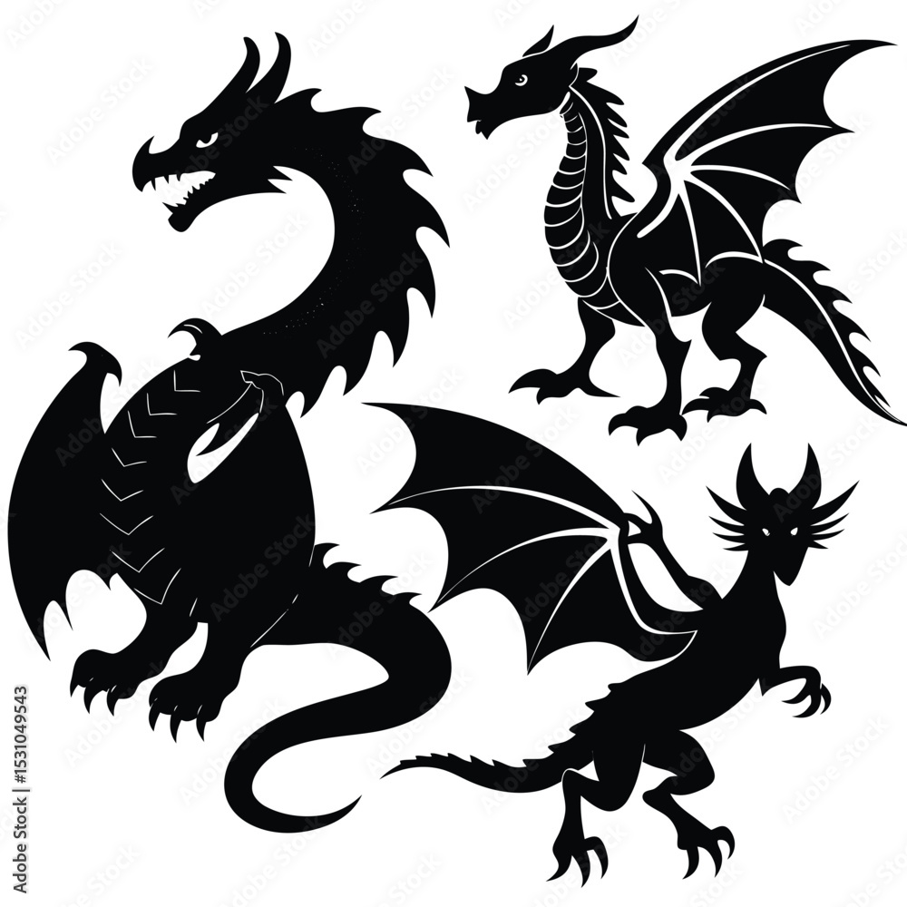Naklejka premium Types of Dragons Vector Collection