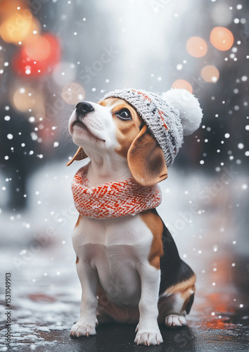 Adorable Christmas beagle puppy