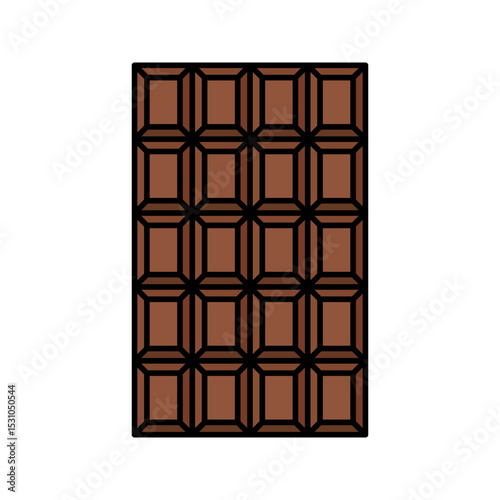 Chocolate Bar Flat design style, a full chocolate bar with segments, perfect for food packaging, cocoa products, and sweet themed design.