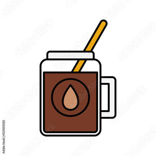 Chocolate Drink Flat design style, a cup of hot or iced chocolate drink with a straw, great for cafe menus, beverage, and sweet visuals.
