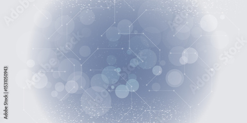 Gray scientific background with DNA line and hexagon cells. modern design