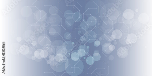 Gray scientific background with DNA line and hexagon cells. modern design