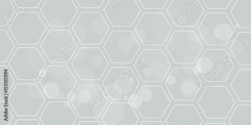 Gray scientific background with DNA line and hexagon cells. modern design