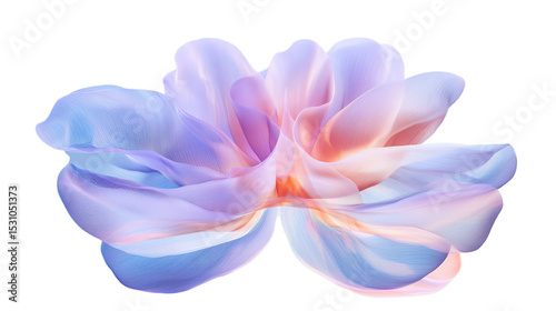 A delicate and ethereal flower with soft pastel colors, showcasing a blend of purple and pink hues on a white isolated background.