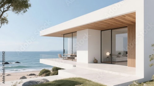 Modern coastal house with large glass windows overlooking the ocean