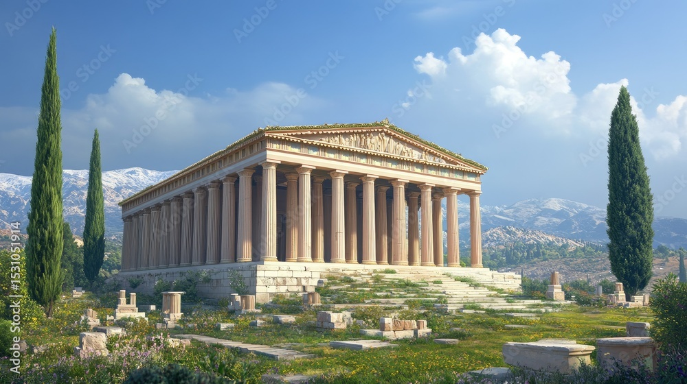 Fototapeta premium Ancient Greek Temple amidst Majestic Mountains