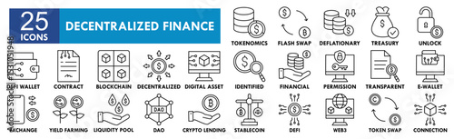 Decentralized Finance icon collection set. Containing design finance, currency, technology, digital, crypto