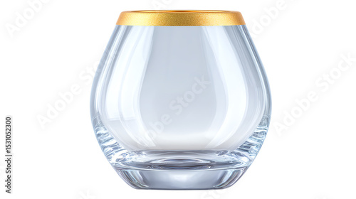 Elegant glass with a golden rim, perfect for serving drinks or decorative use, isolated on a white background.