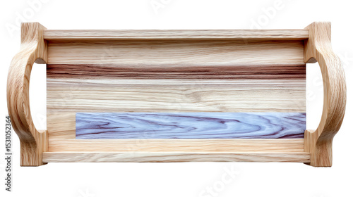 Elegant wooden serving tray with unique grain patterns on a white isolated background.