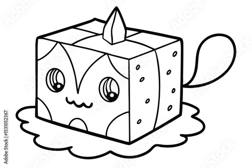 Cute cubical character with big eyes simple line art illustration for childrens books coloring pages and graphic design