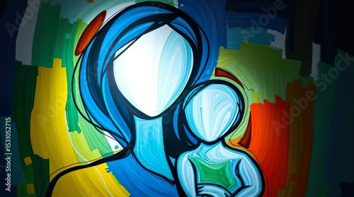 Abstract Portrait of Mother and Child Symbolizing Love and Connection

