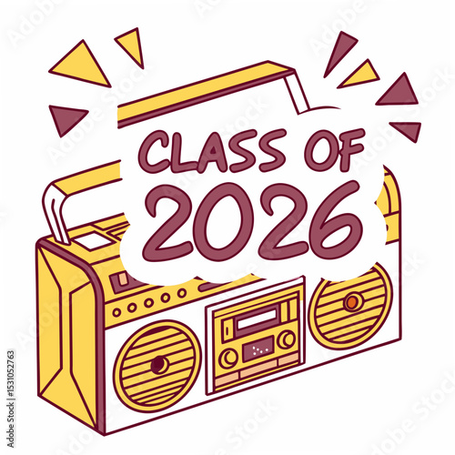  Old-school boombox with “Class of 2026” in block letter graffiti style