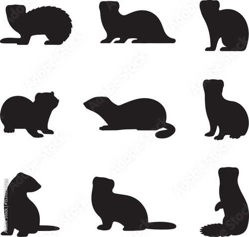 Cute Silhouette of a Weasel line art vector cartoon illustration