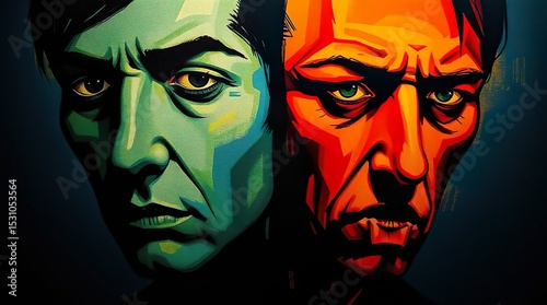 Abstract Painting of a Two-Faced man Expressing Sadness, Disappointment, and Depression

