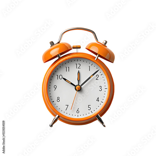Orange twin bell alarm clock isolated on white background