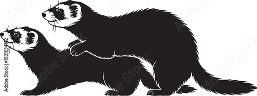 Cute Silhouette of a Weasel line art vector cartoon illustration