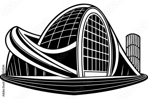 Modern Architectural Design Futuristic Building Illustration, architecture, building, design, modern, futuristic, symmetry, curves, visual, draft, shapes, aesthetic, blueprint, harmony, innovative, pr