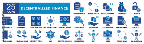Decentralized Finance icon collection set. Containing design finance, currency, technology, digital, crypto
