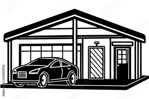 Modern House with Attached Garage and Car Architectural Design Illustration, house, garage, car, architecture, design, visual, driveway, dwelling, aesthetic, blueprint, owner, property, improvement, p