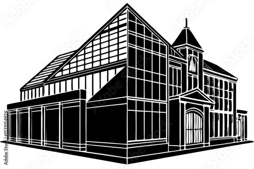 Modern Architectural Design Glass Conservatory Building Illustration, building, architecture, conservatory, modern, glass, visual, draft, blueprint, property, project, residential, plan, lines, real, 
