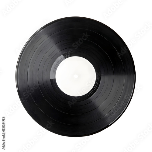 A black vinyl record with a white label, isolated on white