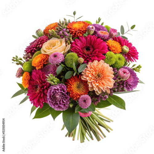 A vibrant bouquet of gerbera daisies, isolated on transparent background