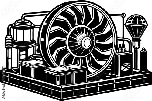 Vintage Industrial Machine Detailed Line Art Illustration, industrial, machine, vintage, art, mechanical, powerful, graphics, invention, technical, aesthetic, blueprint, creation, detailed, picture, p