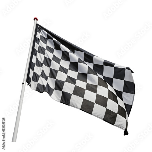 Checkered flag waving, isolated on transparent background