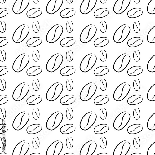 Coffee Bean Sketch Pattern.  Seamless coffee bean pattern in hand-drawn sketch style. Ideal for backgrounds, packaging, textiles, and coffee-themed designs.