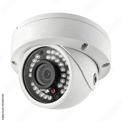 White dome security camera, isolated on transparent background