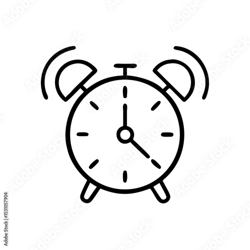 Alarm clock line icon, minimal style, black and white, morning concept