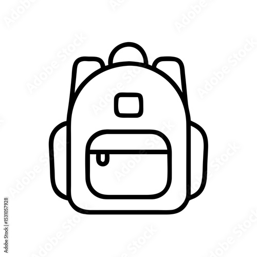 Backpack icon in outline style, black and white, school accessory