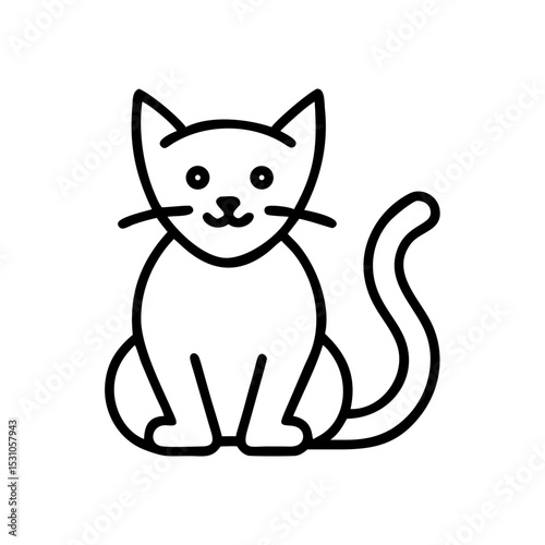 Sitting black cat icon in outline style, Halloween symbol