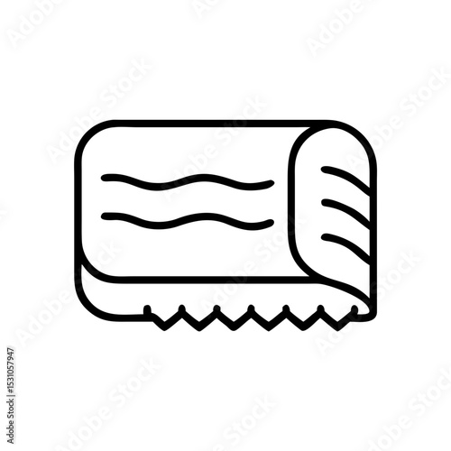 Folded blanket icon in outline style, cozy home concept, monochrome