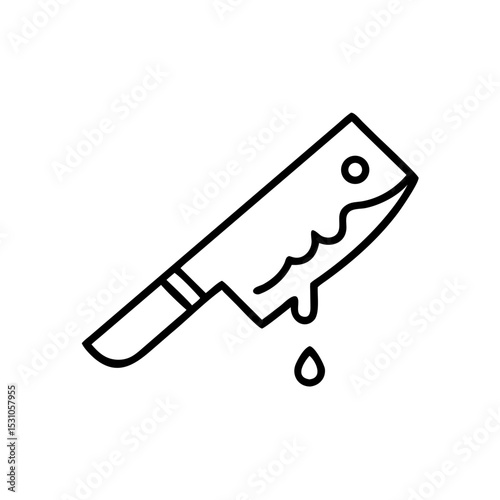 Bloody knife icon in black and white, horror concept, outline style