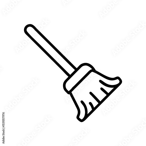 Broomstick icon in line art style, Halloween concept, monochrome