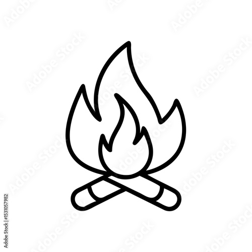 Campfire icon in outline style, outdoor and camping concept