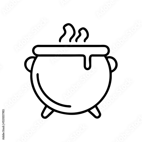 Witch cauldron icon, outline style, Halloween theme, black and white