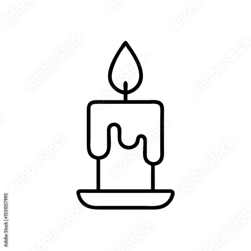Candle icon in outline style, warm lighting symbol, Halloween concept