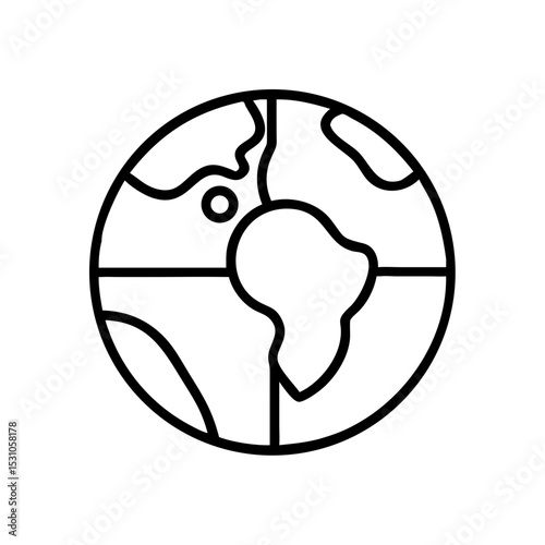 Earth globe icon in outline style, geography and travel symbol