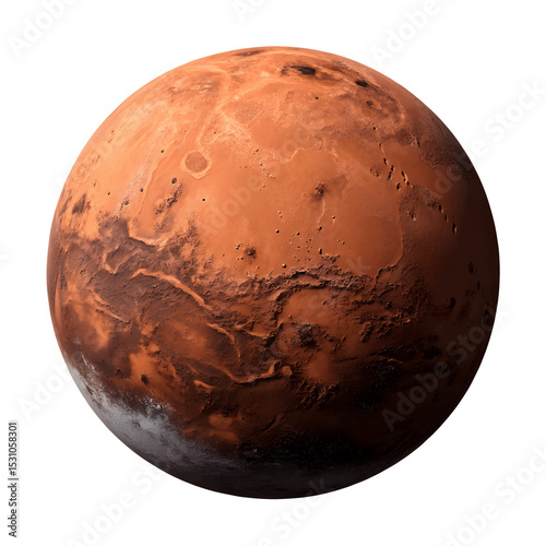 Mars, the red planet isolated on transparent background