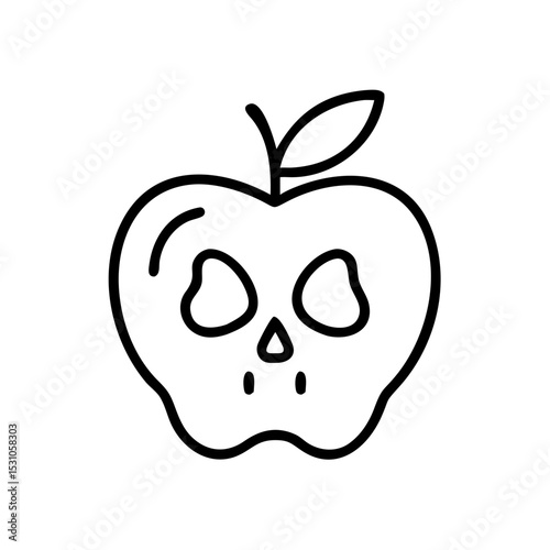 Poison apple icon in outline style, spooky Halloween food concept