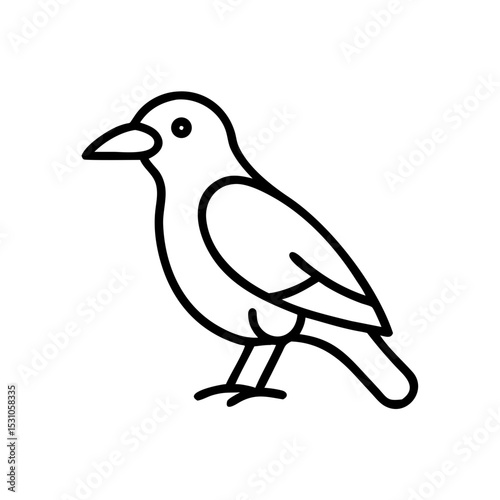 Raven bird in black line icon, Halloween symbol and mystery theme